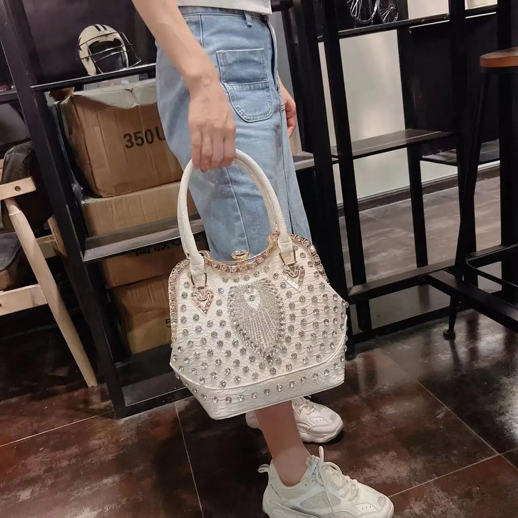 Luxury Diamond Leather Crossbody Bucket Bag