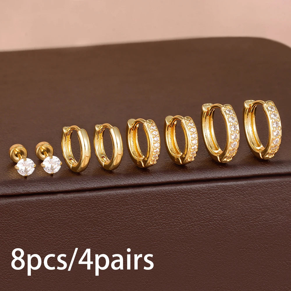 14K Gold-Plated Geometric Hoop Earrings Set