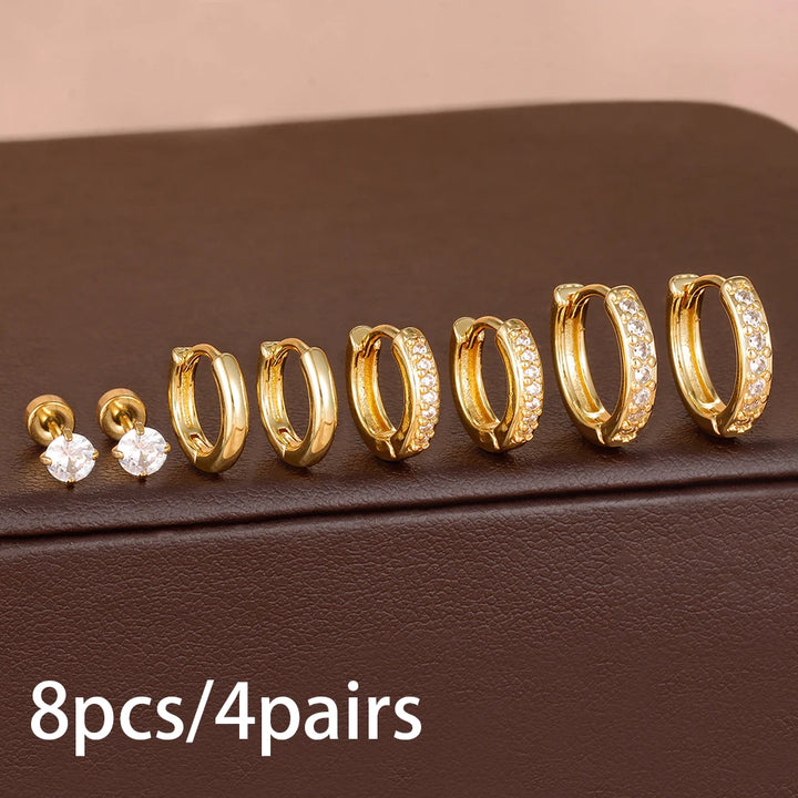 14K Gold-Plated Geometric Hoop Earrings Set