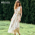 OLrain Women's Sleeveless Slash Neck Floral A-Line Maxi Dress