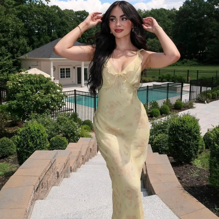 Women's Backless Ruffle Maxi Dress – Vacation Style