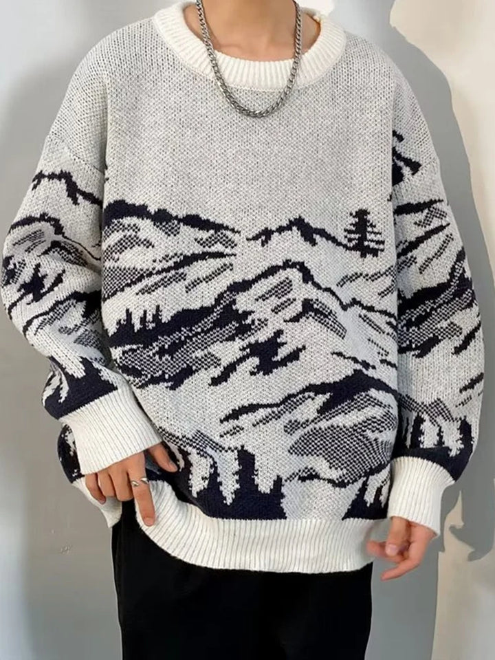 Men's Two-Tone Knit Crewneck Sweater