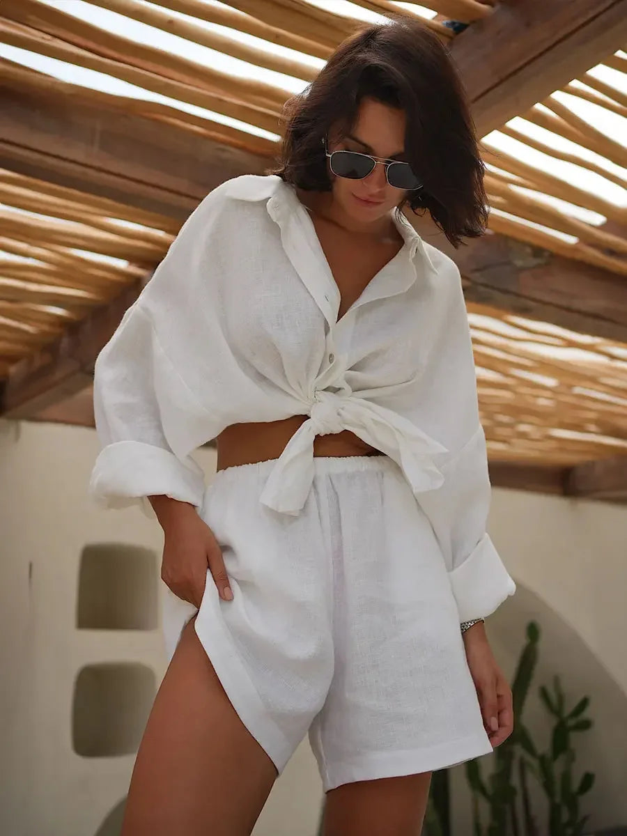 Bornladies 100% Cotton Lantern Sleeve Shirt and Shorts 2-Piece Set