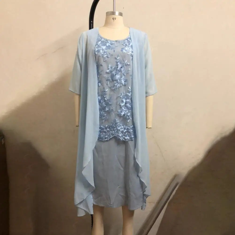 2pcs/Set Spring Summer Dress Women Formal Loose Cardigan Floral Print Large Hem Elegant Chiffon Dress Set Party