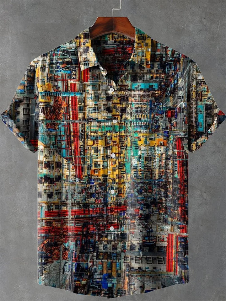 Men's Linen-Blend Short-Sleeve Casual Shirt
