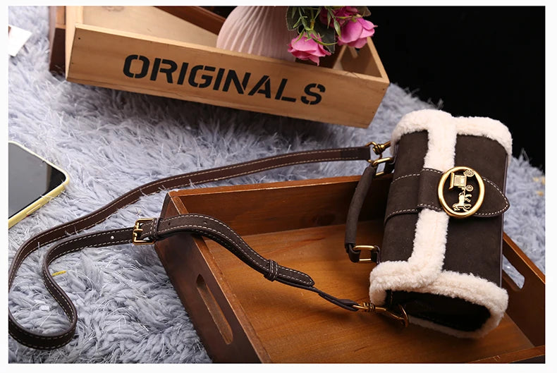 Designer Plush Small Square Crossbody Handbag