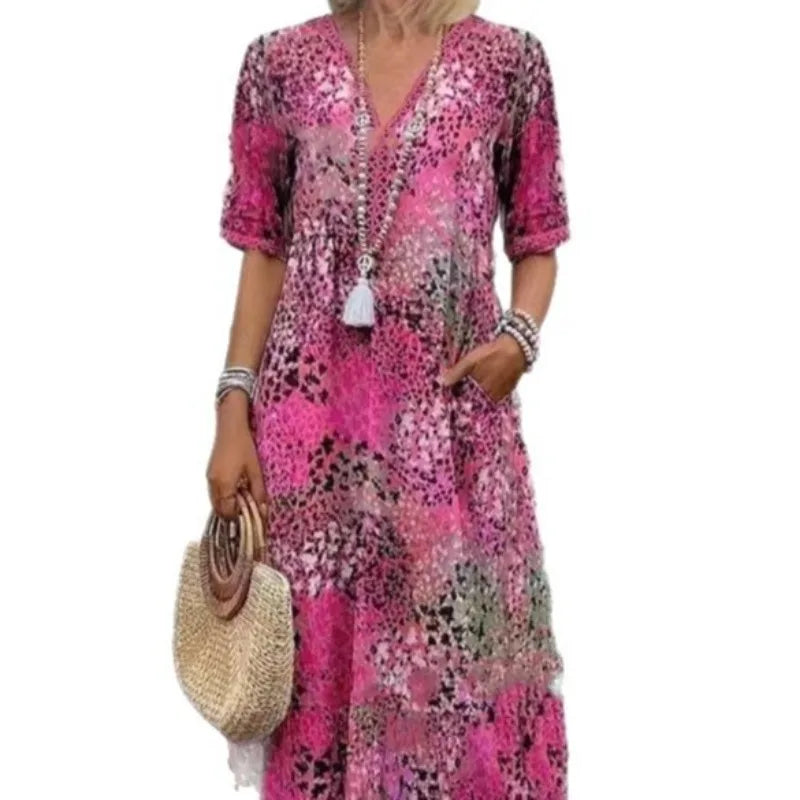 Women's Casual Printed A-Line Midi Dress