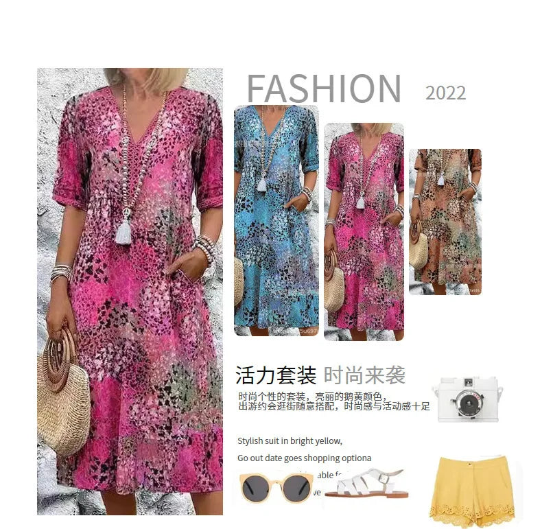 Women's Casual Printed A-Line Midi Dress