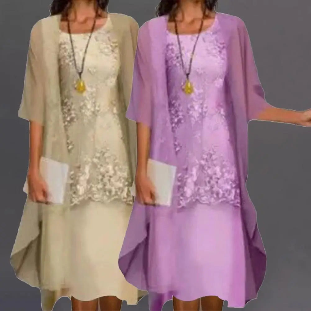 2pcs/Set Spring Summer Dress Women Formal Loose Cardigan Floral Print Large Hem Elegant Chiffon Dress Set Party