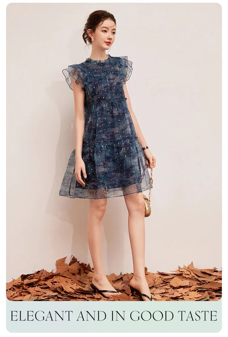 LOUIS YAO Women's Sparkling Mushroom Edge Dress with Flying Sleeves
