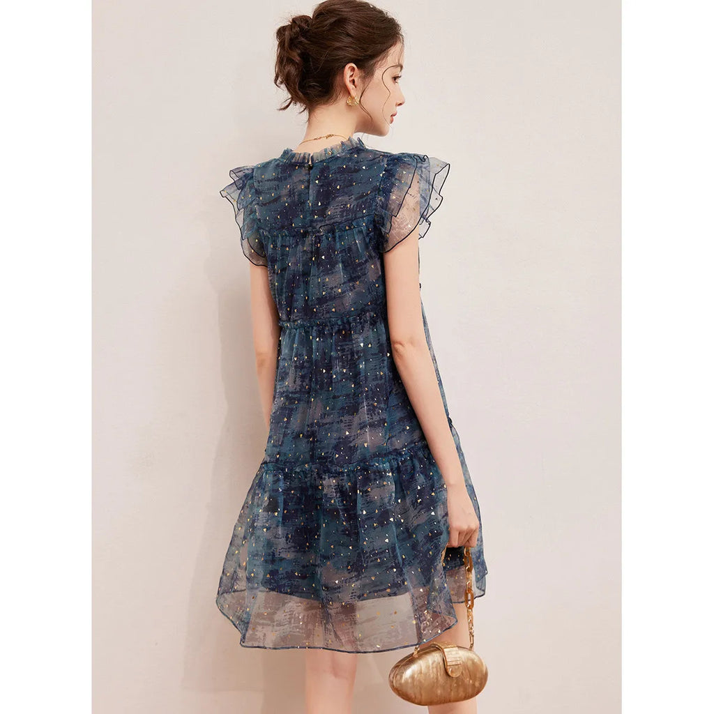 LOUIS YAO Women's Sparkling Mushroom Edge Dress with Flying Sleeves
