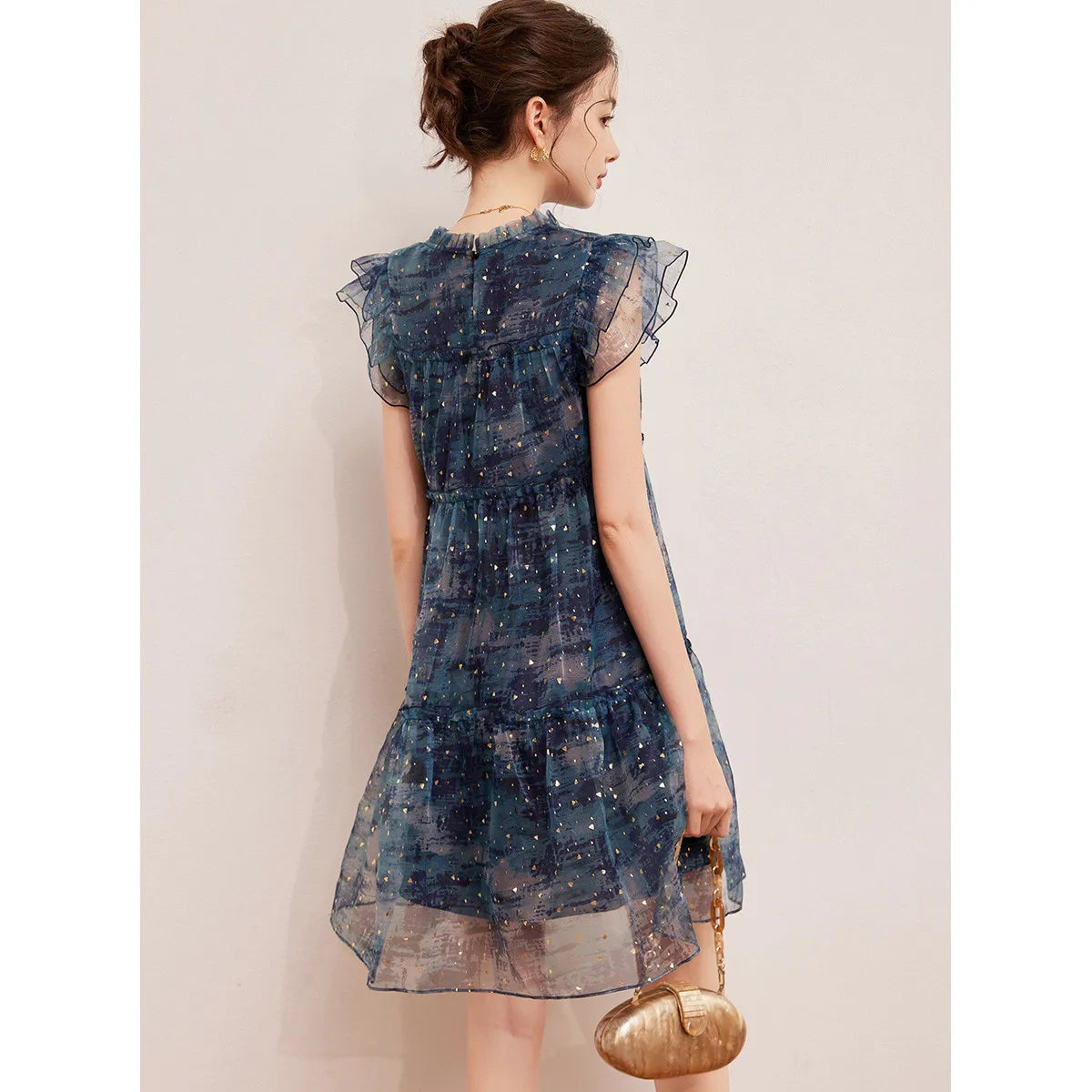 LOUIS YAO Women's Sparkling Mushroom Edge Dress with Flying Sleeves