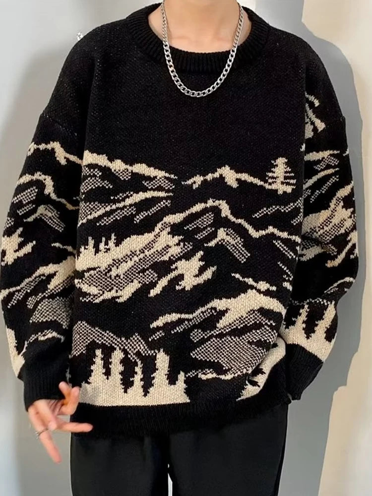 Men's Two-Tone Knit Crewneck Sweater