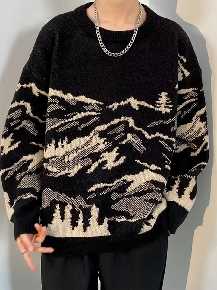 Men's Two-Tone Knit Crewneck Sweater