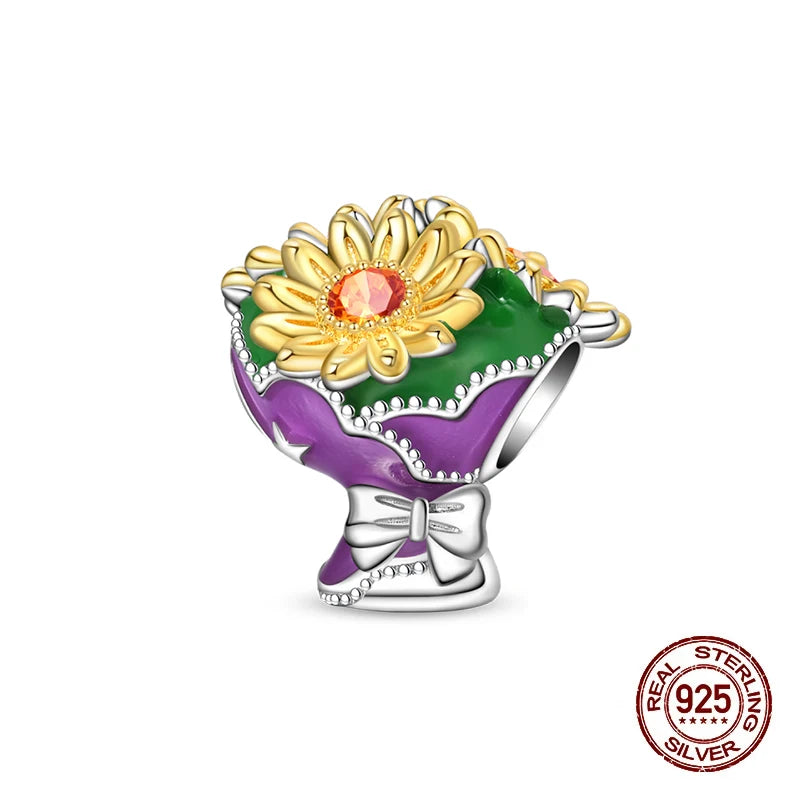 925 Sterling Silver Floral Bouquet Charm