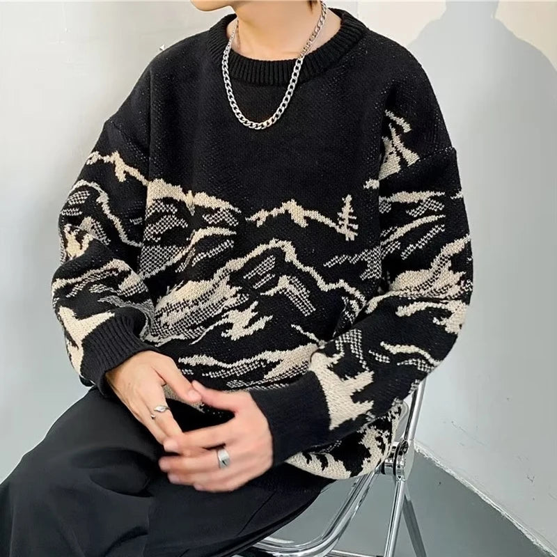 Men's Two-Tone Knit Crewneck Sweater