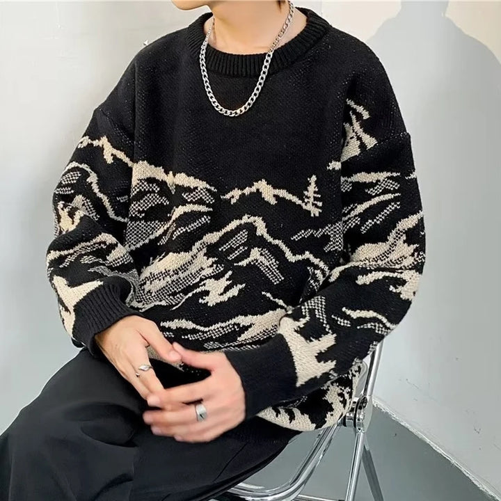 Men's Two-Tone Knit Crewneck Sweater