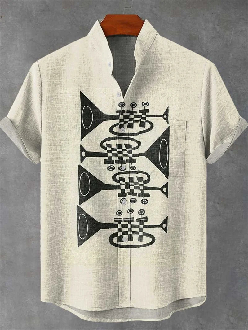 Men's Linen-Blend Short-Sleeve Casual Shirt