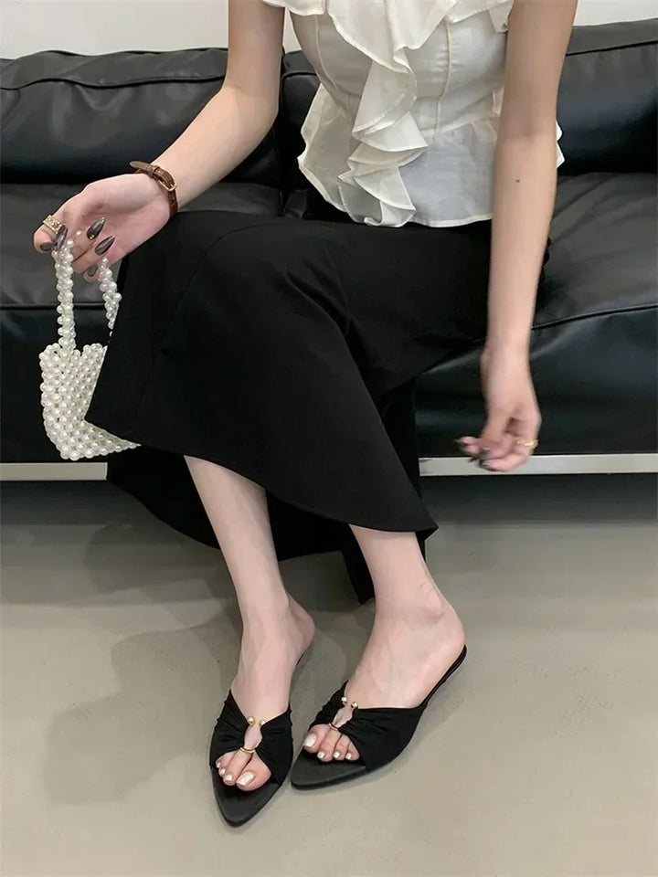 Women's Pointed-Toe Low-Heel Slip-On Sandals
