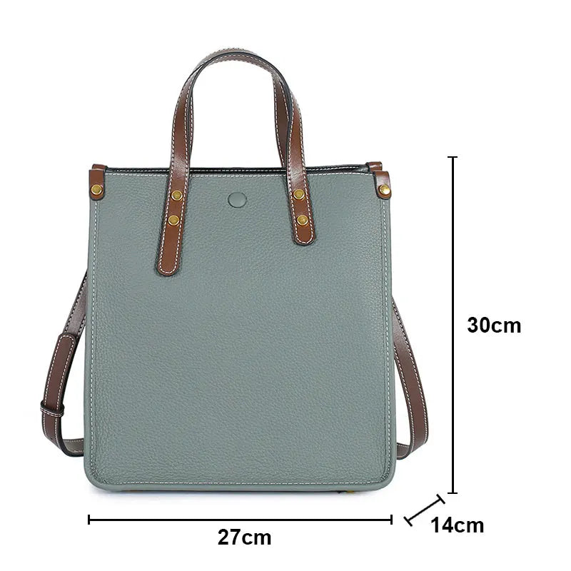 Large Capacity Genuine Cowhide Leather Rectangle Shoulder Bag
