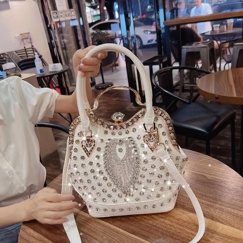 Luxury Diamond Leather Crossbody Bucket Bag