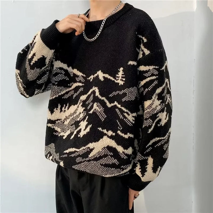 Men's Two-Tone Knit Crewneck Sweater