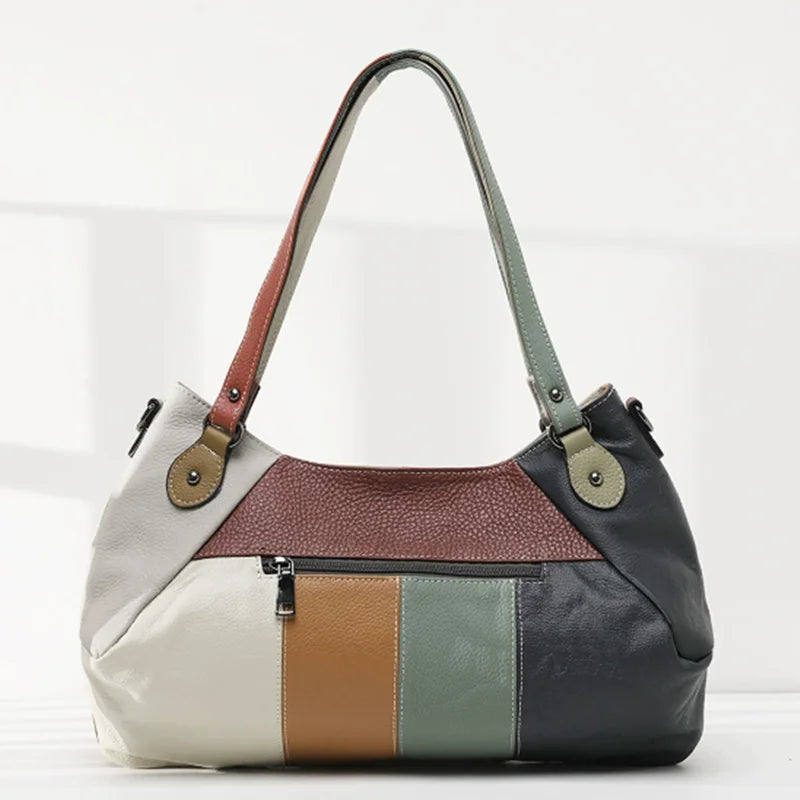 Handcrafted Retro Spliced Cowhide Leather Crossbody and Underarm Bag