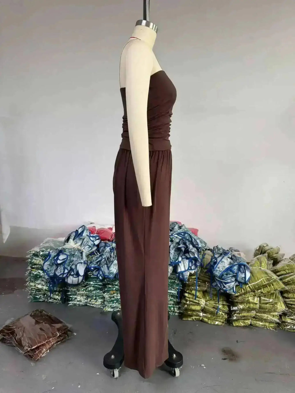 LGRQ Women's 3-Piece Set: Strapless Vest, Long Cardigan and Wide-Leg Pants
