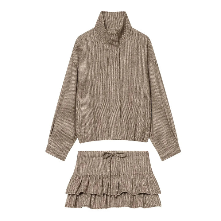 Women's Stand-Collar Jacket & Pleated Skirt Set