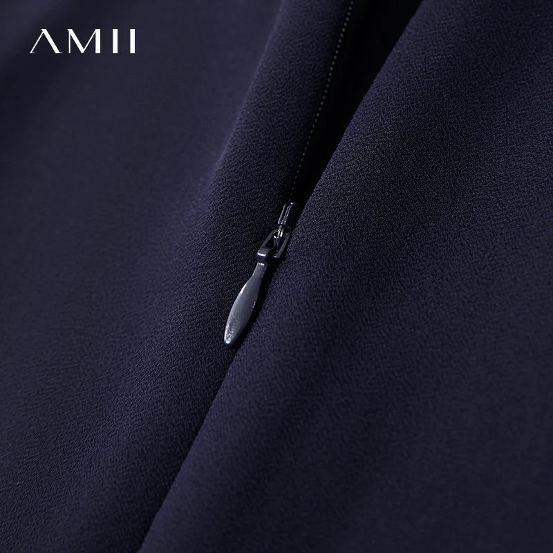 Amii Minimalist Sleeveless O-Neck Slim Midi Dress