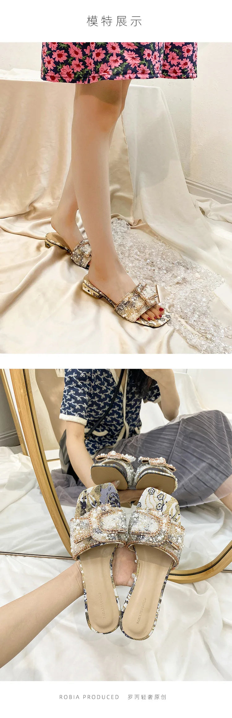 Women's Rhinestone Flat Sandals – Summer Slip-On