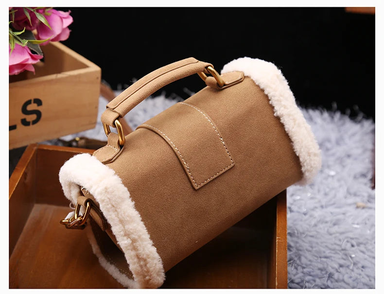 Designer Plush Small Square Crossbody Handbag