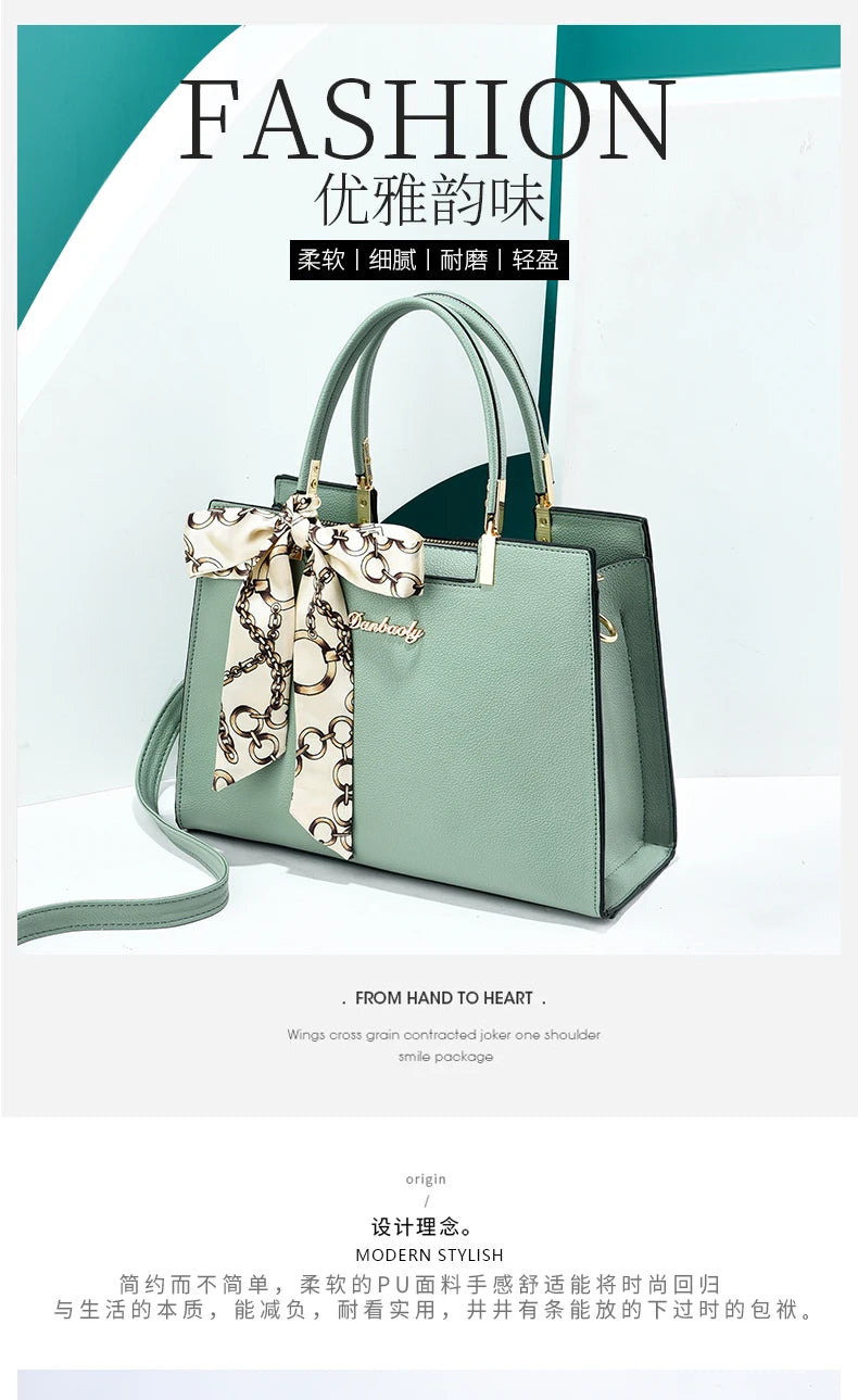 Women's Small Square Shoulder Bag with Silk Scarf Pendant