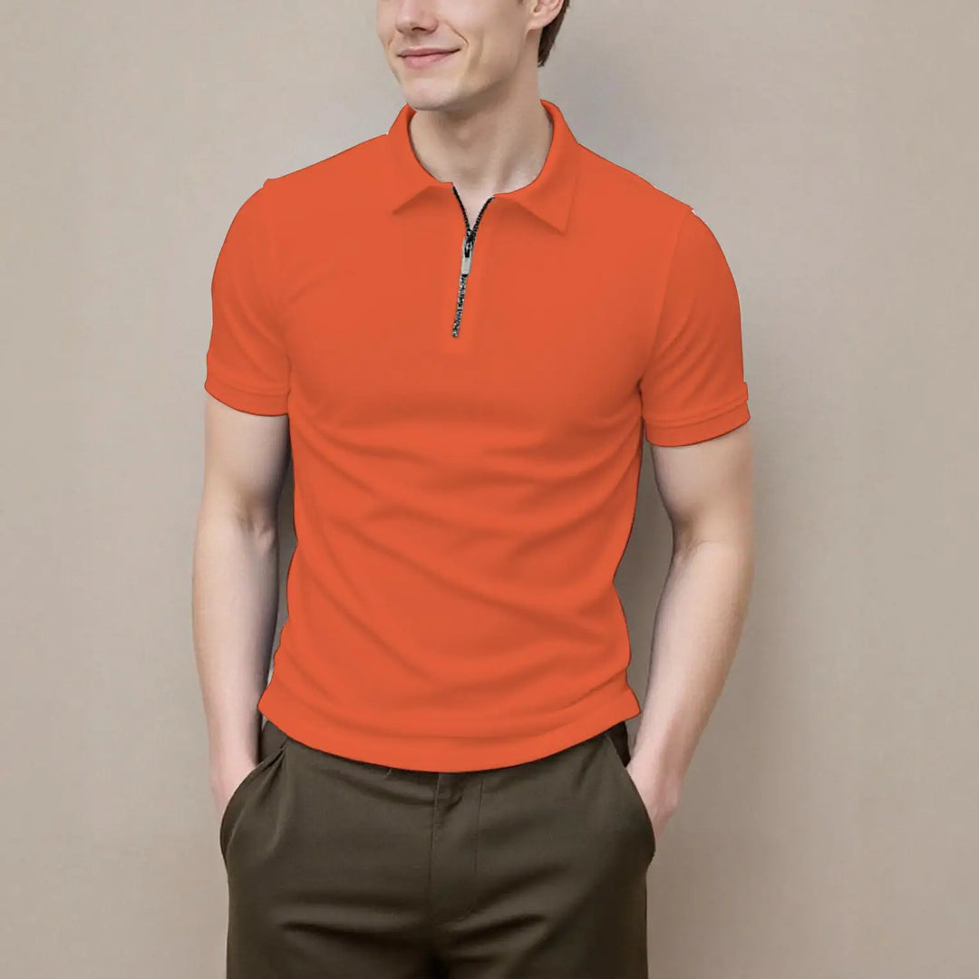 Men's Zip-Front Short-Sleeve Polo Shirt