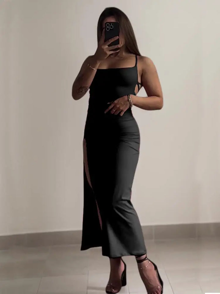 Women's Red & Black Halter Bodycon Midi Dress