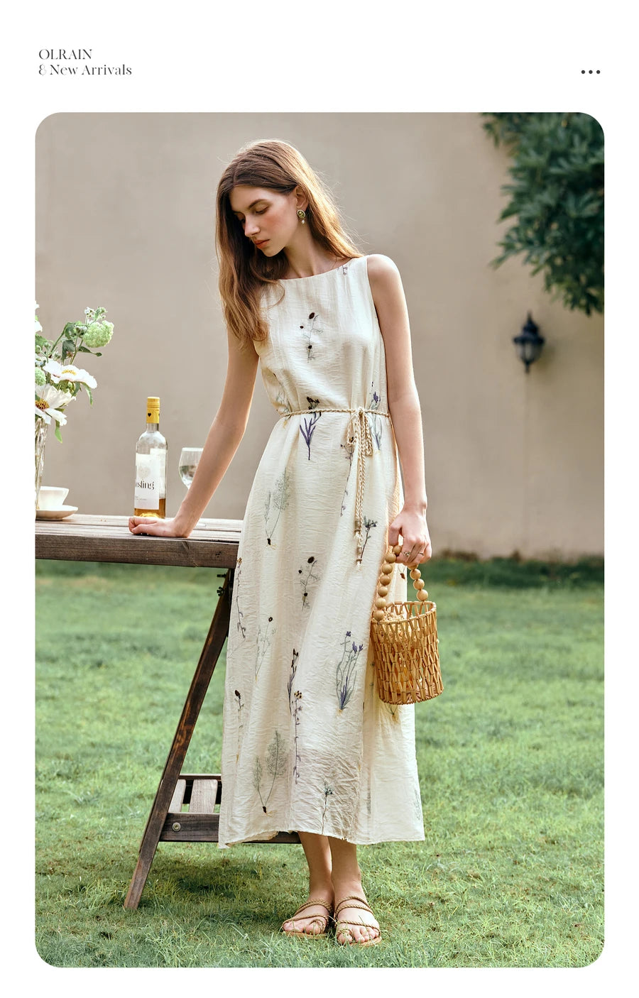 OLrain Women's Sleeveless Slash Neck Floral A-Line Maxi Dress