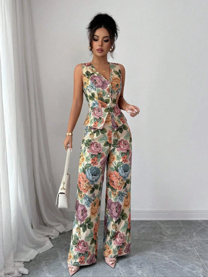 Sleeveless Floral Two-Piece Set