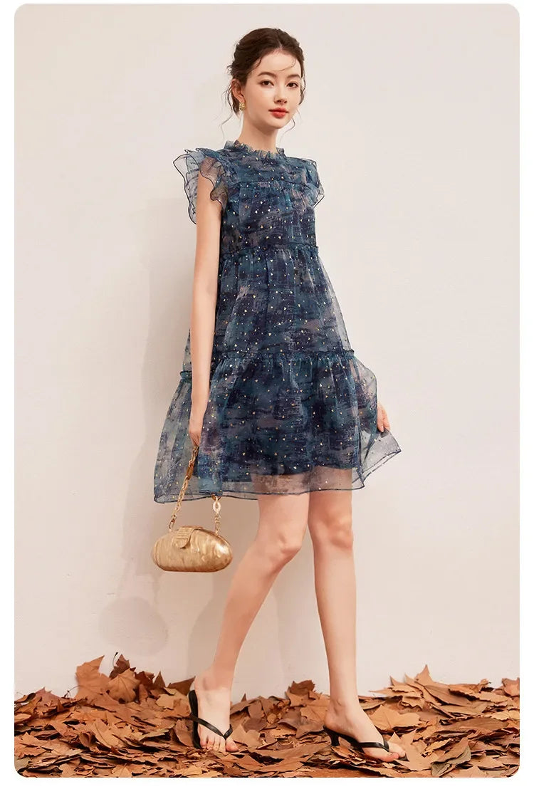 LOUIS YAO Women's Sparkling Mushroom Edge Dress with Flying Sleeves