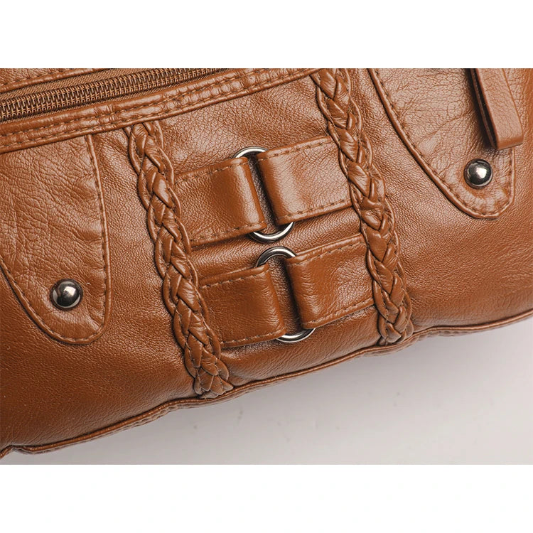 Retro Multi-Pocket Synthetic Leather Crossbody Bag with Adjustable Strap