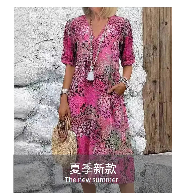 Women's Casual Printed A-Line Midi Dress