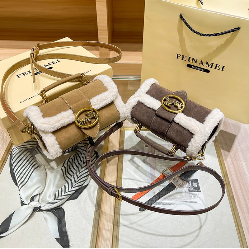 Designer Plush Small Square Crossbody Handbag