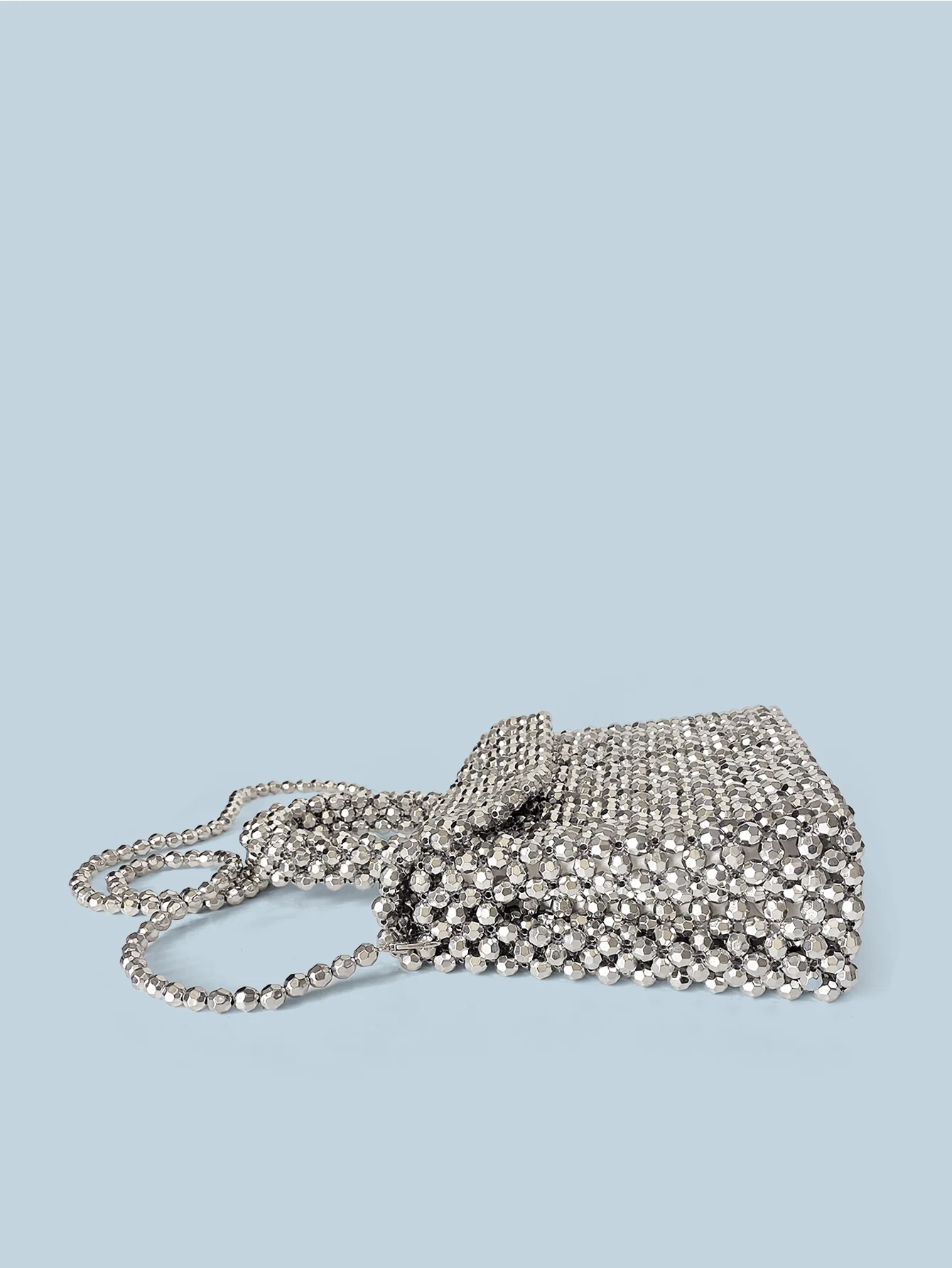 Handmade Silver Woven Bead Dinner Bag