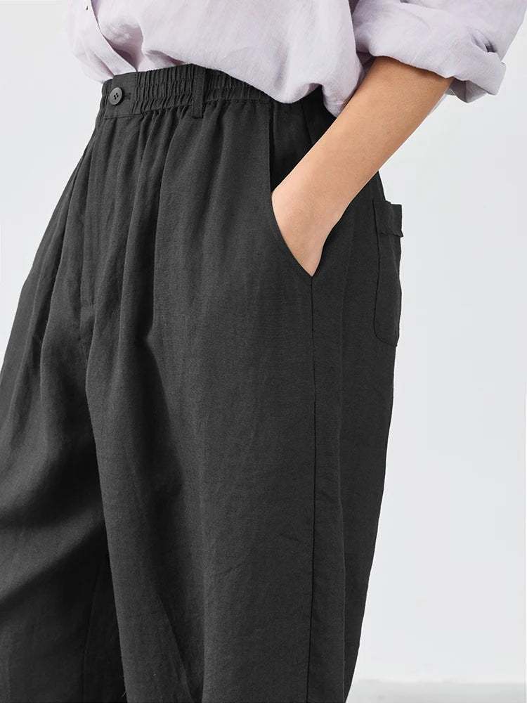 Women's Plus Size Loose Ramie Linen Elastic Waist Casual Pants