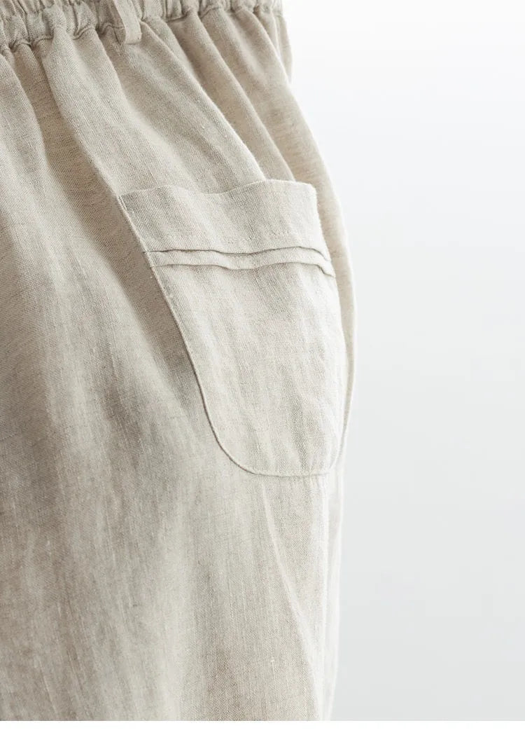Women's Plus Size Loose Ramie Linen Elastic Waist Casual Pants