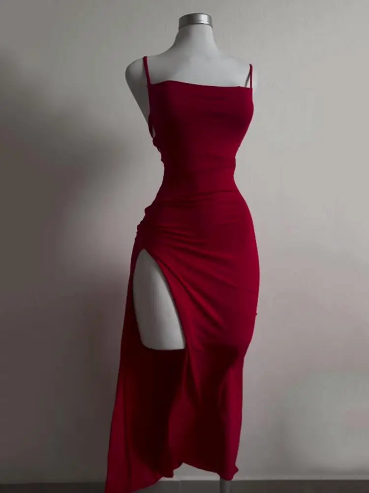 Women's Red & Black Halter Bodycon Midi Dress