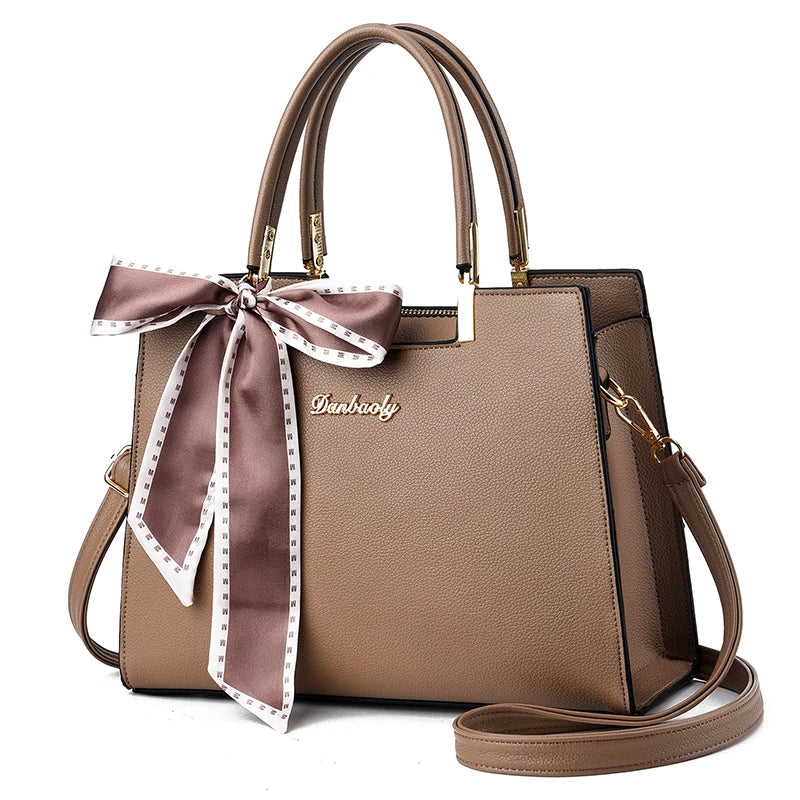Women's Small Square Shoulder Bag with Silk Scarf Pendant