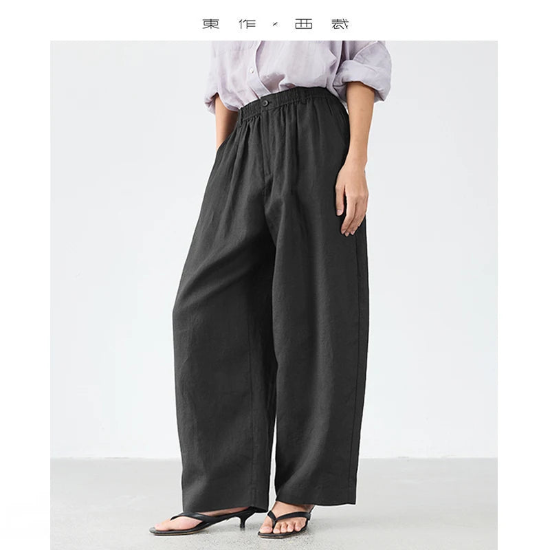 Women's Plus Size Loose Ramie Linen Elastic Waist Casual Pants