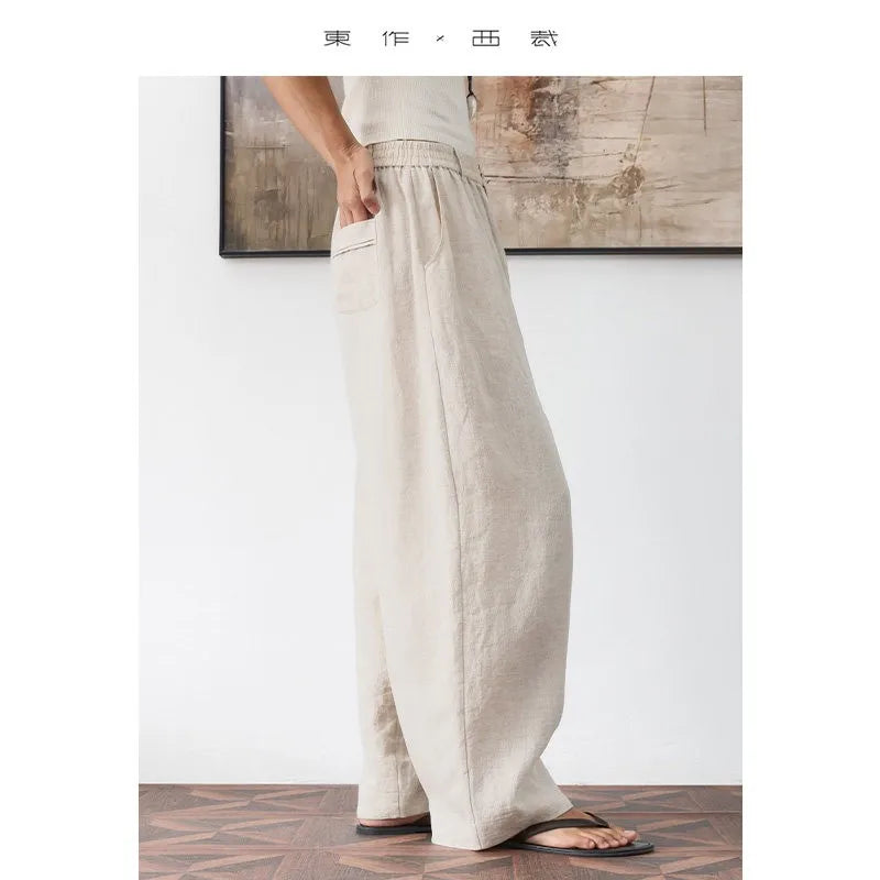 Women's Plus Size Loose Ramie Linen Elastic Waist Casual Pants