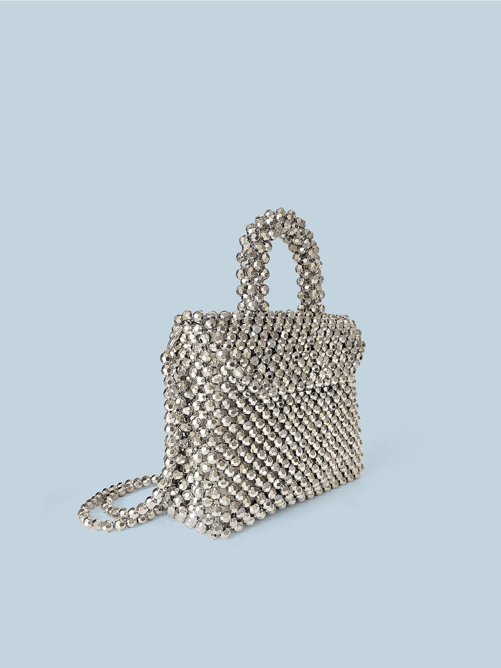 Handmade Silver Woven Bead Dinner Bag