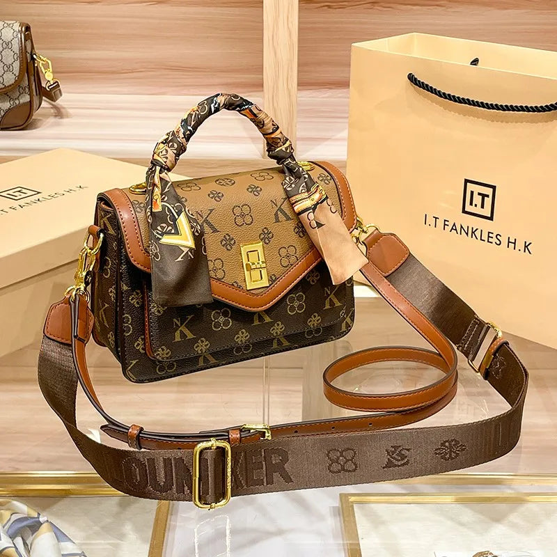 Color Blocked High-End Handbag and Crossbody Shoulder Bag